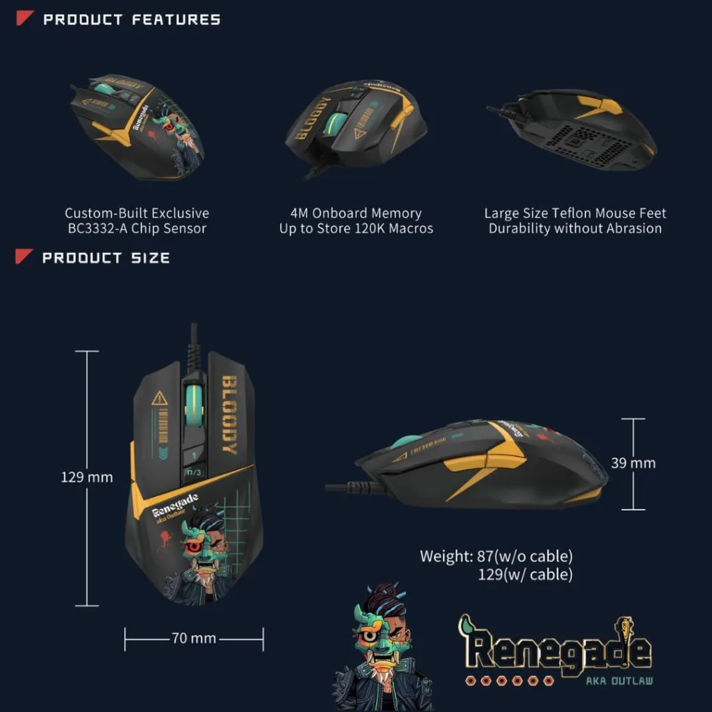 ماوس مخصوص بازی بلادی مدل W63 Max Renegade Sunset Activated