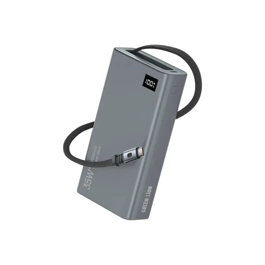 پاوربانک 35 وات گرین لاین مدل RETRACTABLE 35W ظرفیت 20000 میلی‌آمپرساعت