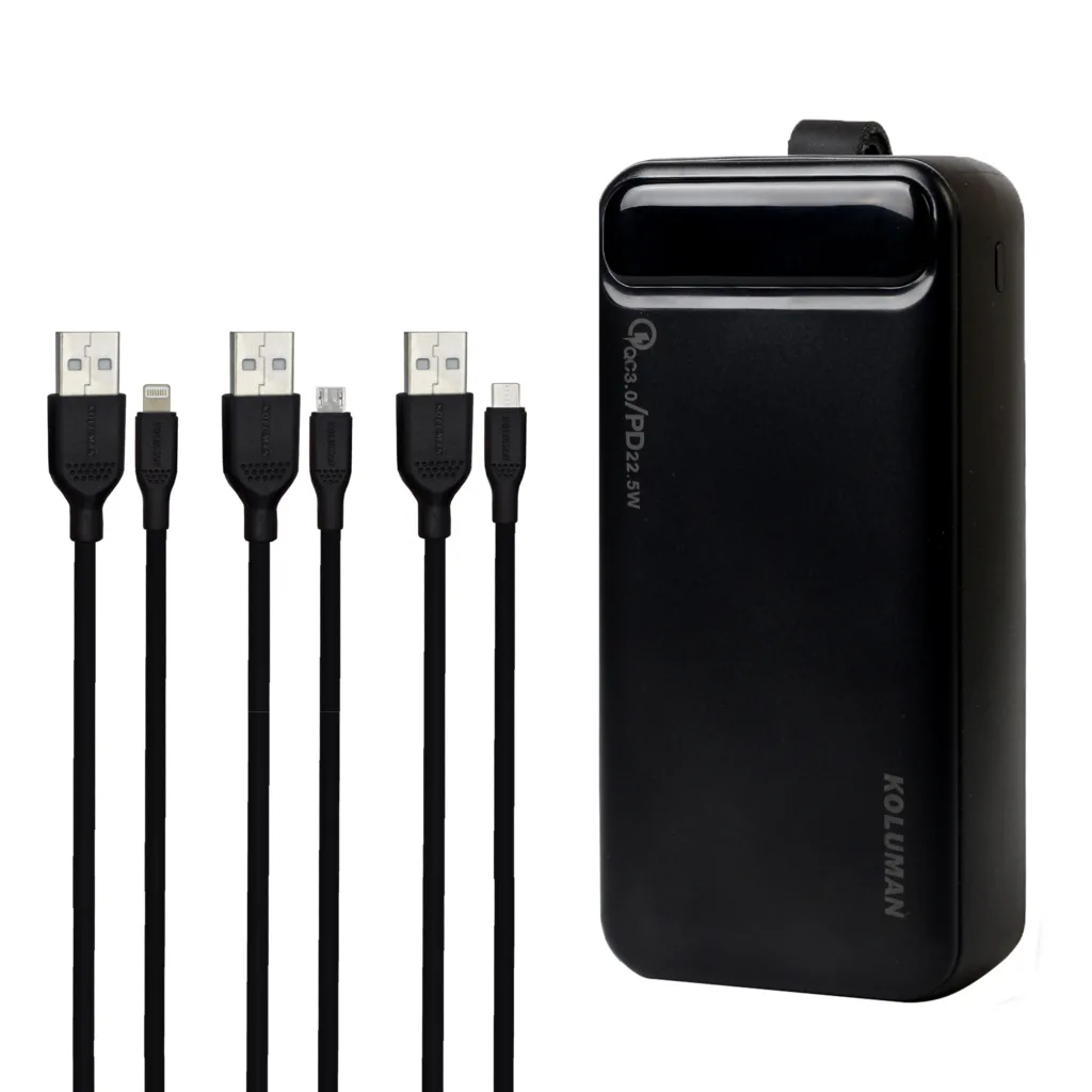پاوربانک کلومن مدل KP-018 ظرفیت 30000 میلی آمپر ساعت به همراه کابل MICROUSB / USB-C/ لایتنینگ