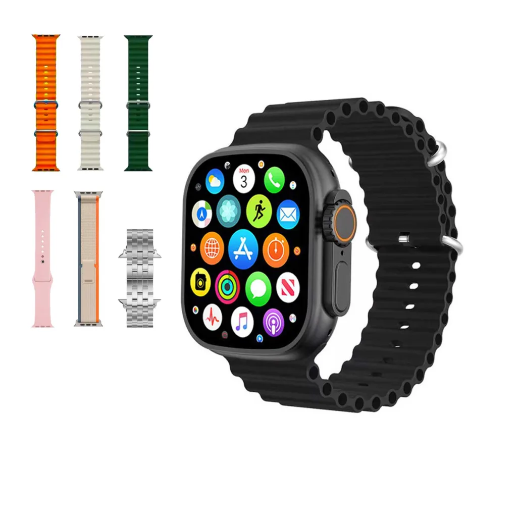 ساعت هوشمند ورنا مدل W49 Ultra with 7 bands and airpod pro دارای قابلیت های کنترل موسیقی (Music Player)، قابلیت مکالمه از طریق بلوتوث، پشتیبانی از زبان فارسی در منو و سیستم‌عامل، قابلیت تغییر طرح ساعت یا تم بند فلز