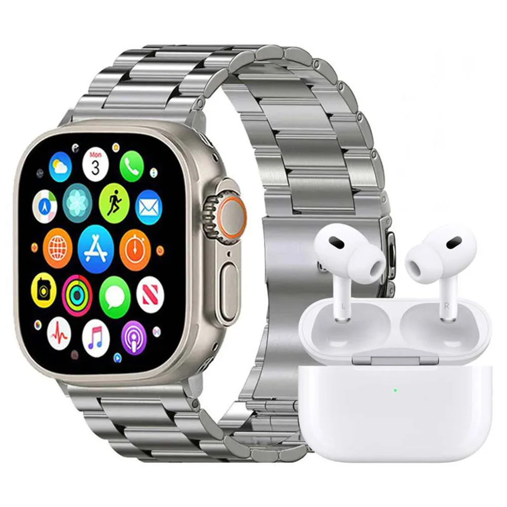 ساعت هوشمند ورنا مدل W49 Ultra with 7 bands and airpod pro دارای قابلیت های کنترل موسیقی (Music Player)، قابلیت مکالمه از طریق بلوتوث، پشتیبانی از زبان فارسی در منو و سیستم‌عامل، قابلیت تغییر طرح ساعت یا تم بند فلز