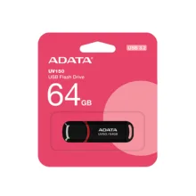 فلش مموری ای دیتا مدل UV150 ظرفیت 64 گیگابایت، رابط USB 3.2 Gen1، سرعت خواندن 90 مگابایت بر ثانیه، طراحی درپوش‌دار، سازگار با گوشی، تبلت، کامپیوتر و تلویزیون