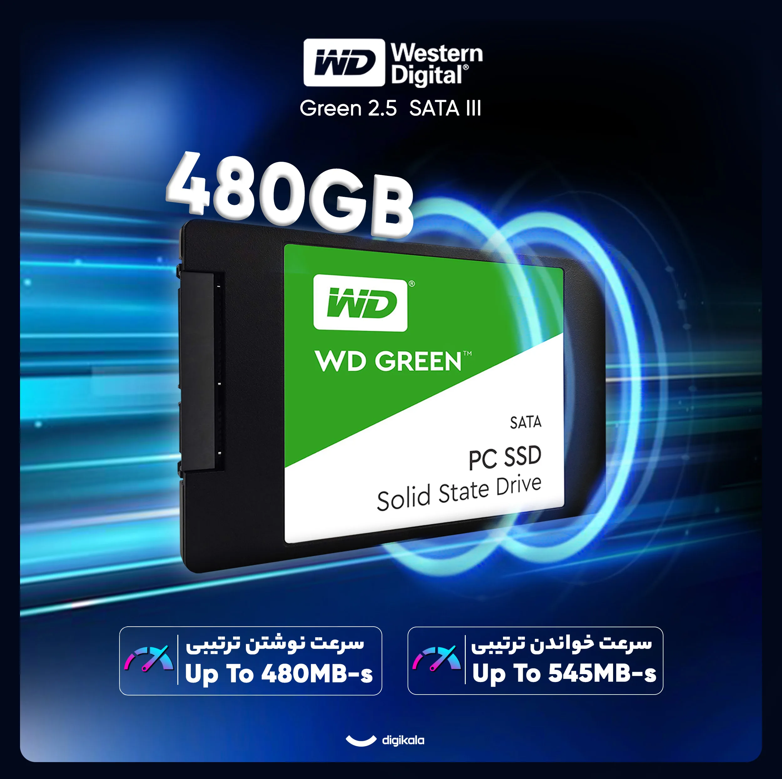 اس اس دی اینترنال SATA III وسترن دیجیتال مدل Green ظرفیت 480 گیگابایت