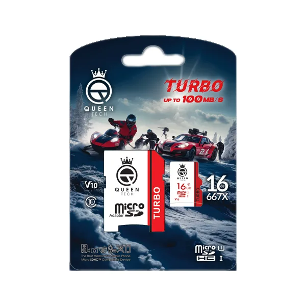 کارت حافظه MicroSDHC کوئین تک مدل TURBO-V10-667X کلاس 10 استاندارد U1 سرعت 100MB/S ظرفیت 16 گیگابایت به همراه آداپتور SD
