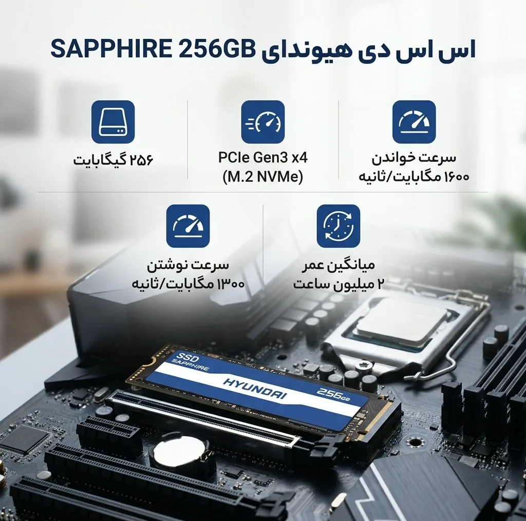 اس اس دی اینترنال PCIe Gen3 x4 هیوندای مدل SAPHHIRE ظرفیت 256 گیگابایت