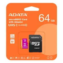 کارت حافظه‌ microSDXC ای دیتا مدل Premier کلاس 10 استاندارد UHS-I U1 سرعت 80MBps ظرفیت 64 گیگابایت به همراه آداپتور SD