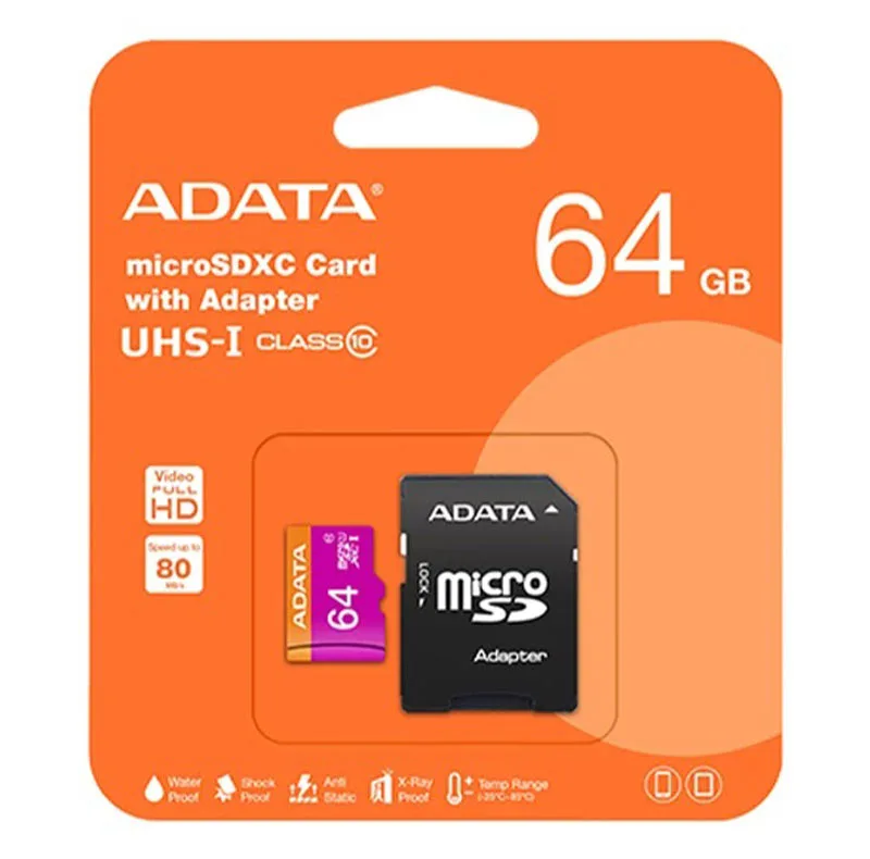 کارت حافظه‌ microSDXC ای دیتا مدل Premier کلاس 10 استاندارد UHS-I U1 سرعت 80MBps ظرفیت 64 گیگابایت به همراه آداپتور SD