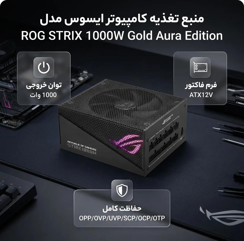 منبع تغذیه کامپیوتر ایسوس مدل ROG STRIX 1000W Gold Aura Edition