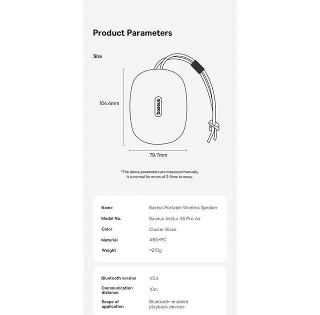 اسپیکر بلوتوثی قابل حمل بیسوس مدل AeQur 35 Pro
