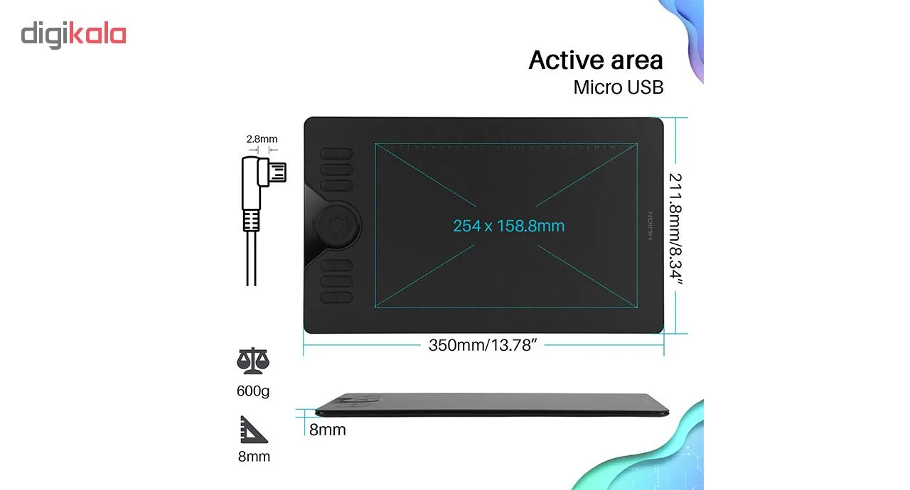 تبلت گرافیکی هوئیون مدل HS610 به همراه قلم نوری