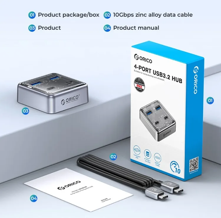 هاب USB3.2 چهار پورت اوریکو مدل XHJ4C-G2