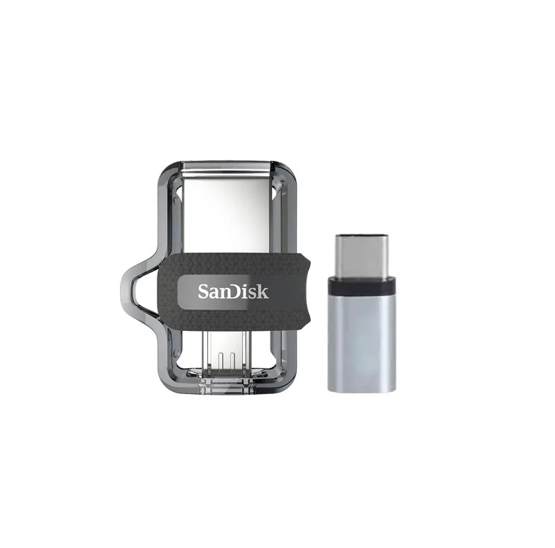 فلش مموری سن دیسک مدل Ultra Dual Drive m3.0 ظرفیت 64 گیگابایت با دو رابط USB Type-A و USB Type-C، سرعت انتقال 130 مگابایت بر ثانیه، استاندارد USB 3.2 Gen1، مناسب انتقال سریع و ایمن فایل بین دستگاه‌های هوشمند