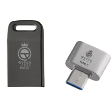 فلش مموری 64 گیگابایت کوئین تک مدل UNIQUE C-PLUS با بدنه فلزی و مبدل USB-C OTG