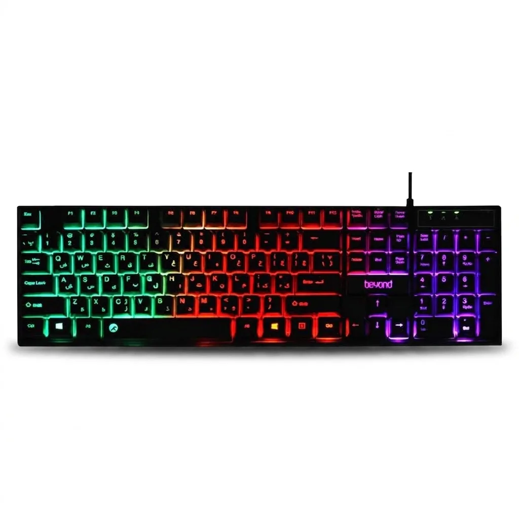 کیبورد بیاند مدل BK-7120 RGB، سوئیچ ممبران، Full-Size، نورپردازی LED RGB