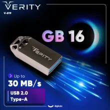 فلش مموری وریتی مدل V-819 ظرفیت 16 گیگابایت بند انگشتی با بدنه فلزی، رابط USB 2.0 و سرعت انتقال 30 مگابایت بر ثانیه، سازگار با کامپیوتر، لپ‌تاپ، موبایل، تبلت و تلویزیون