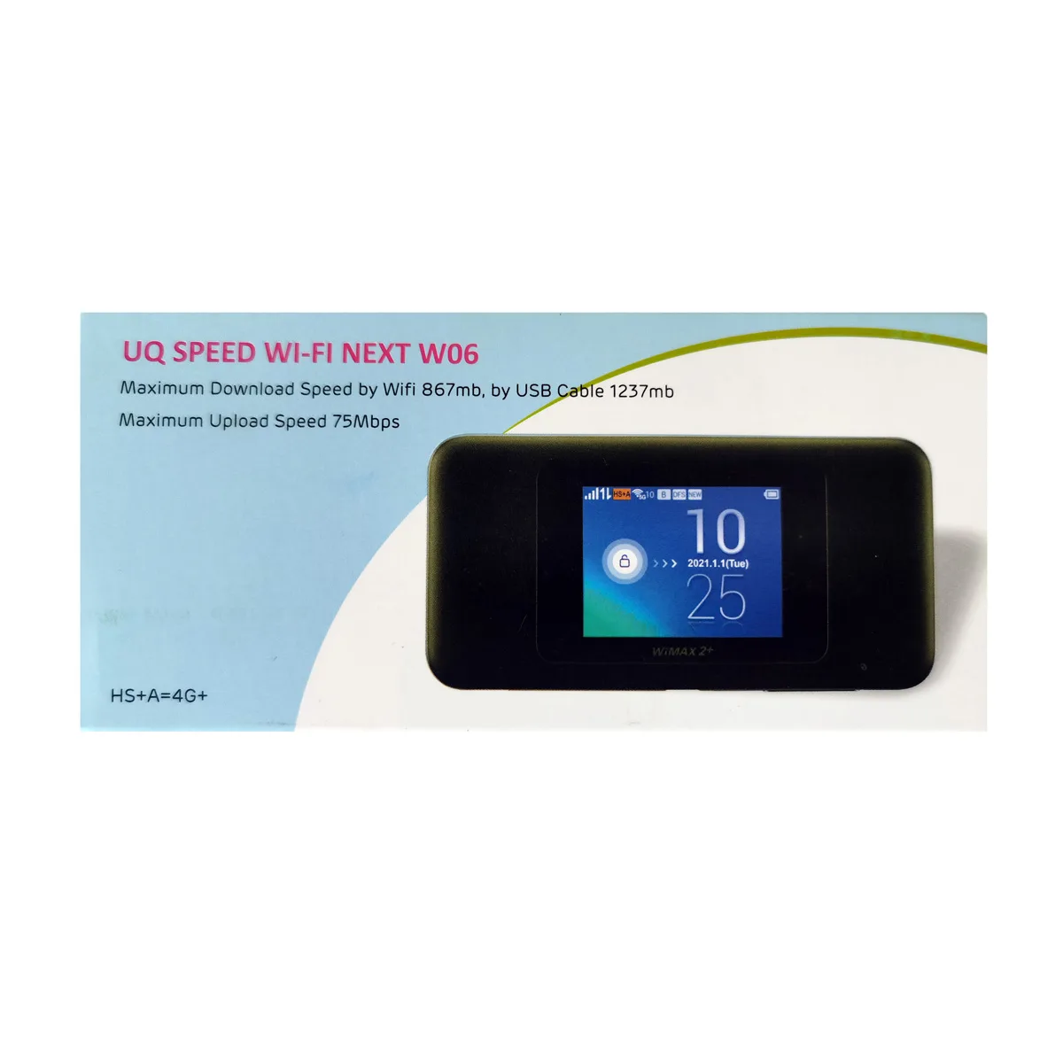 مودم همراه 4G یوکیو مدل Speed Wifi Next W06 با صفحه نمایش 2.4 اینچی تاچ اسکرین، باتری 3000 میلی‌آمپری با شارژدهی 7 ساعت، پشتیبانی همزمان 16 کاربر، اتصال از طریق سیمکارت و کابل Type-C، سازگار با ویندوز و مک او اس