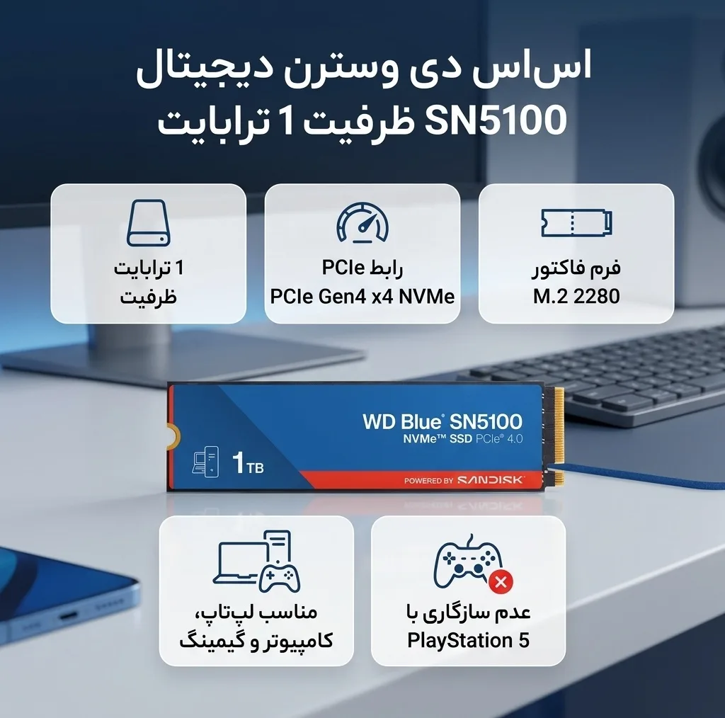اس اس دی اینترنال PCIe Gen4 x4 وسترن دیجیتال مدل SN5100 ظرفیت 1 ترابایت