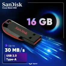 فلش مموری 16 گیگابایت سن دیسک مدل Cruzer Blade CZ50 با رابط USB 2.0 Type-A، طراحی بدون درپوش و قابلیت رمزگذاری اطلاعات
