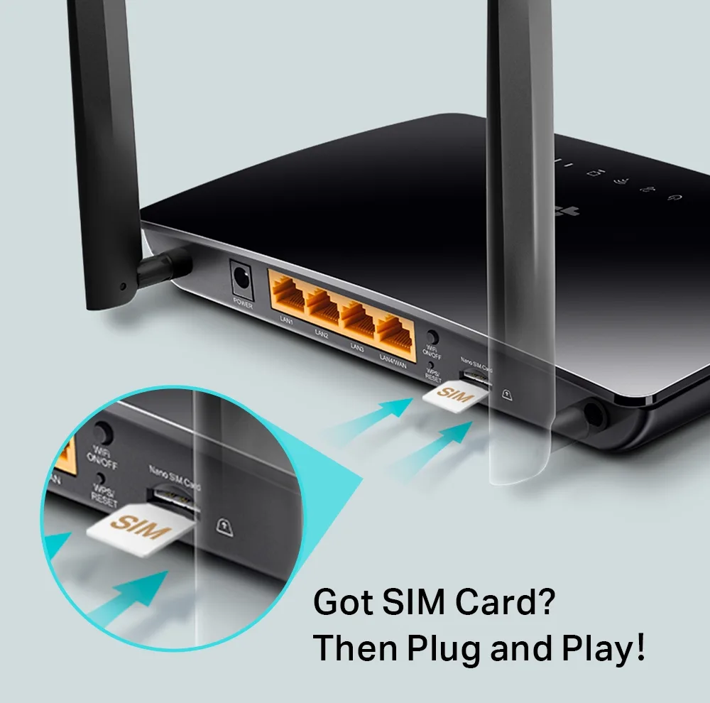 مودم روتر بی‌سیم 4G LTE تی‌پی‌لینک مدل TL-MR6400 با دو آنتن خارجی، شبکه Wi-Fi 2.4 گیگاهرتز، پشتیبانی از 32 کاربر، چهار پورت LAN 10/100 مگابیت و فایروال پیشرفته