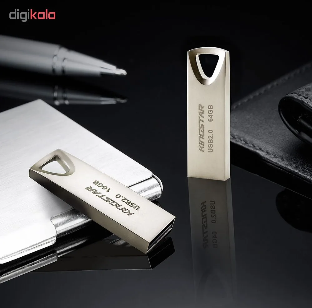 فلش مموری کینگ استار مدل KS222 ظرفیت 16 گیگابایت با درگاه USB 2.0، سرعت نوشتن 25 و خواندن 10 مگابایت بر ثانیه، مقاوم در برابر آب، ضربه و گردوغبار، بدنه فلزی و سازگار با ویندوز، مک و لینوکس
