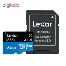 کارت حافظه‌ microSDXC لکسار مدل 633X کلاس 10 استاندارد UHS-I U3 سرعت ظرفیت 64 گیگابایت