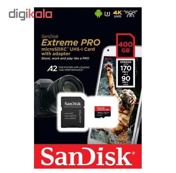 کارت حافظه microSDXC سن دیسک مدل Extreme PRO کلاس A2 استاندارد UHS-I U3 سرعت 170MBs ظرفیت 400 گیگابایت