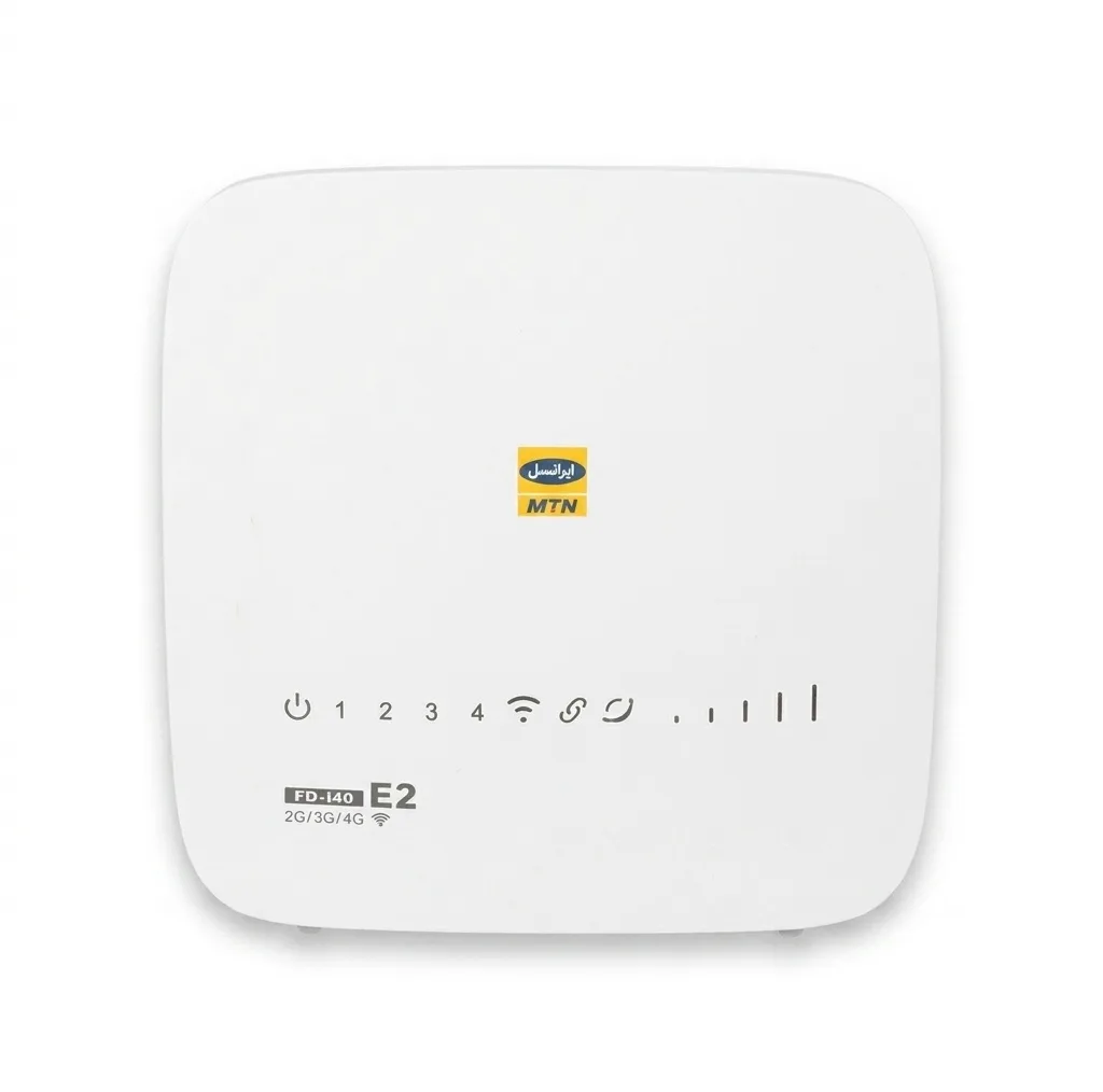 مودم 3G/4G ایرانسل مدل FD-i40-E2 با سرعت 150 مگابیت دانلود و 50 مگابیت آپلود، پشتیبانی همزمان 32 کاربر، اتصال بی‌سیم و باسیم، 4 پورت LAN و کلید WPS برای اتصال امن و سریع