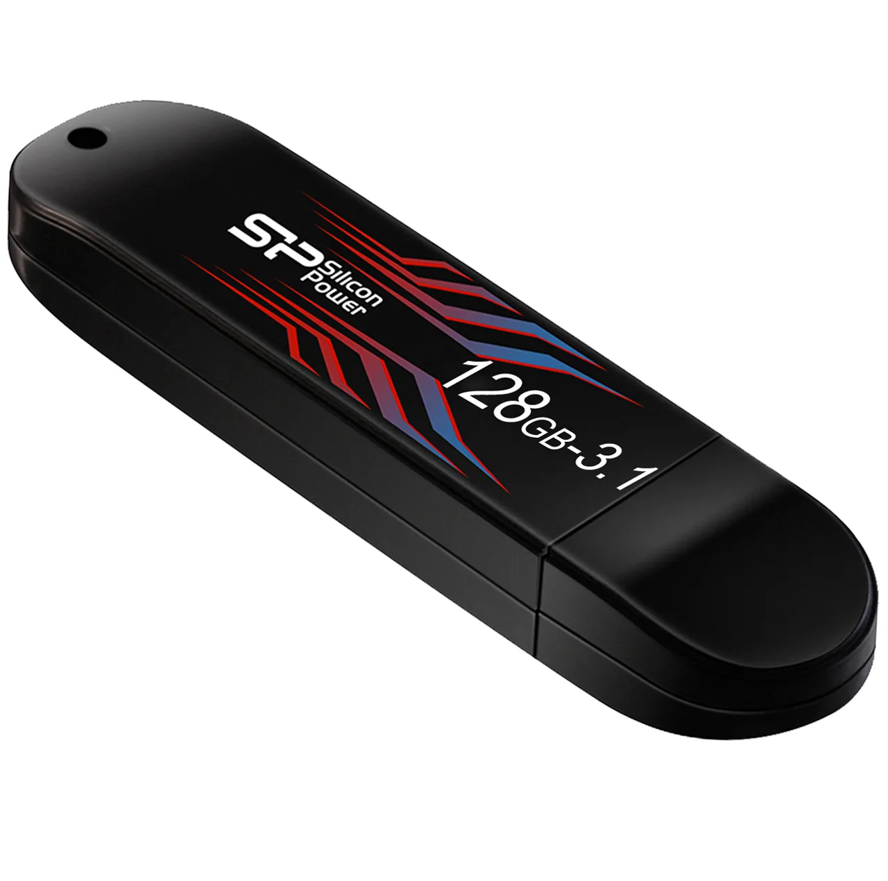فلش مموری 128 گیگابایت سیلیکون پاور مدل Blaze B10 با رابط USB سهنقطهیک، سازگار با USB یکنقطهیک، USB دونقطهصفر و USB سهنقطهصفر، دارای نشانگر LED و خطوط بدنه تغییررنگدهنده در دمای بالاتر از 31 درجه سانتیگراد