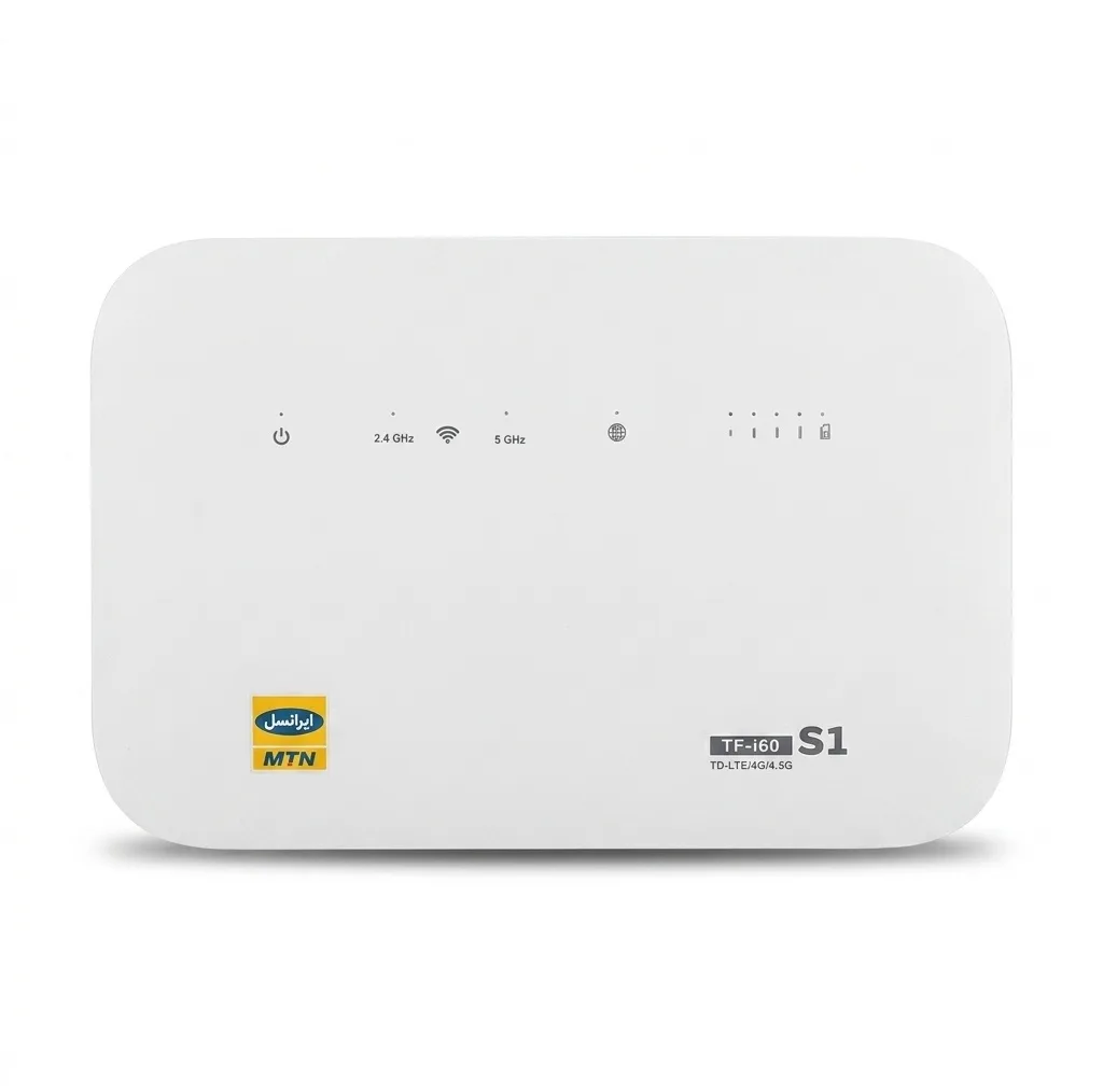 مودم روتر خانگی 4G LTE ایرانسل مدل TF-i60 S1 با پشتیبانی 32 کاربر هم‌زمان، سرعت 300 مگابیت بر ثانیه، پورت WAN، قابلیت ایجاد 4 شبکه بی‌سیم مستقل و سیم‌کارت TD-LTE همراه با 50 گیگابایت اینترنت رایگان