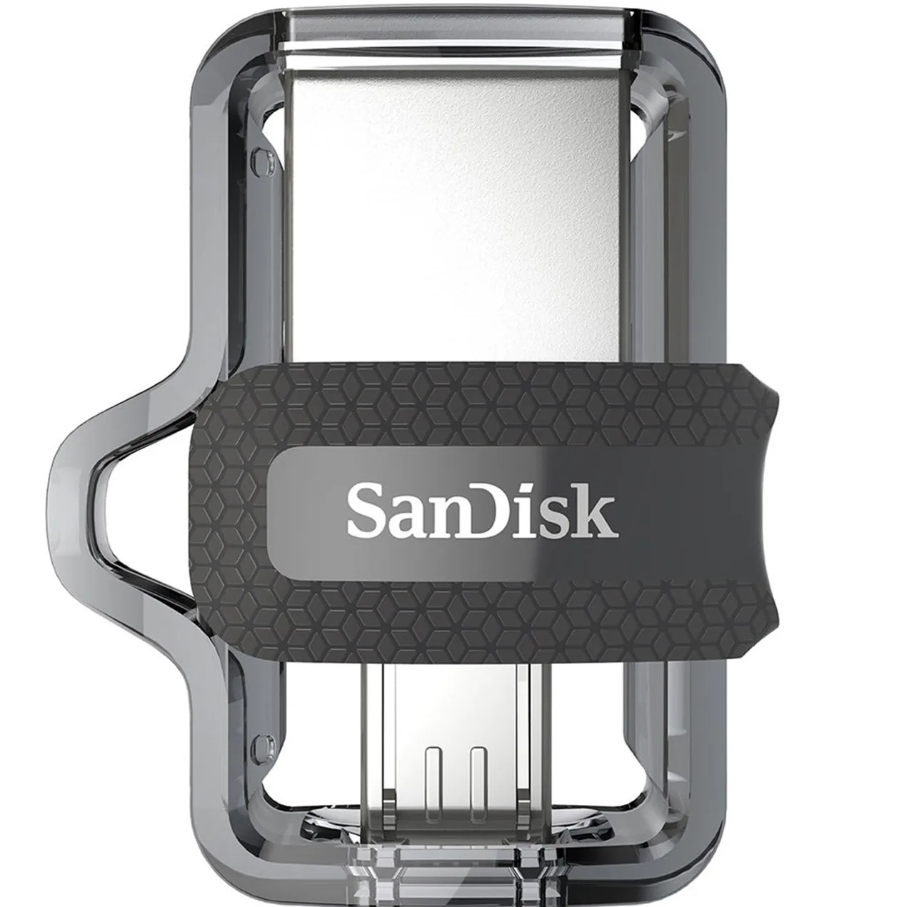 فلش‌مموری سن دیسک مدل Ultra Dual Drive M3.0 ظرفیت 256 گیگابایت با رابط USB3.0 و microUSB، سرعت خواندن تا 150 مگابایت بر ثانیه، طراحی کشویی و پشتیبانی از اپلیکیشن SanDisk Memory Zone