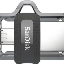 فلش‌مموری سن دیسک مدل Ultra Dual Drive M3.0 ظرفیت 256 گیگابایت با رابط USB3.0 و microUSB، سرعت خواندن تا 150 مگابایت بر ثانیه، طراحی کشویی و پشتیبانی از اپلیکیشن SanDisk Memory Zone