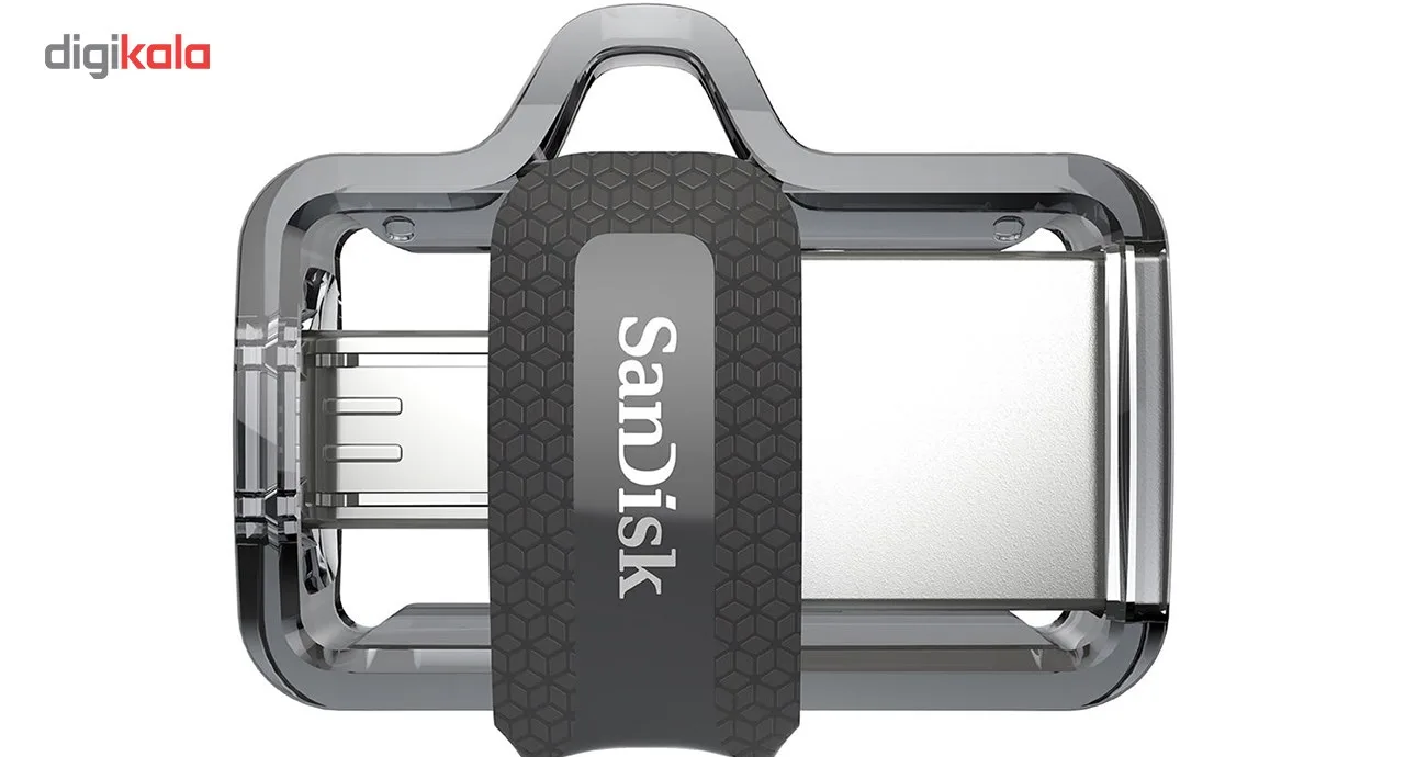 فلش‌مموری سن دیسک مدل Ultra Dual Drive M3.0 ظرفیت 256 گیگابایت با رابط USB3.0 و microUSB، سرعت خواندن تا 150 مگابایت بر ثانیه، طراحی کشویی و پشتیبانی از اپلیکیشن SanDisk Memory Zone