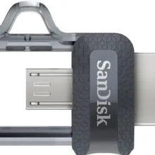 فلش‌مموری سن دیسک مدل Ultra Dual Drive M3.0 ظرفیت 256 گیگابایت با رابط USB3.0 و microUSB، سرعت خواندن تا 150 مگابایت بر ثانیه، طراحی کشویی و پشتیبانی از اپلیکیشن SanDisk Memory Zone