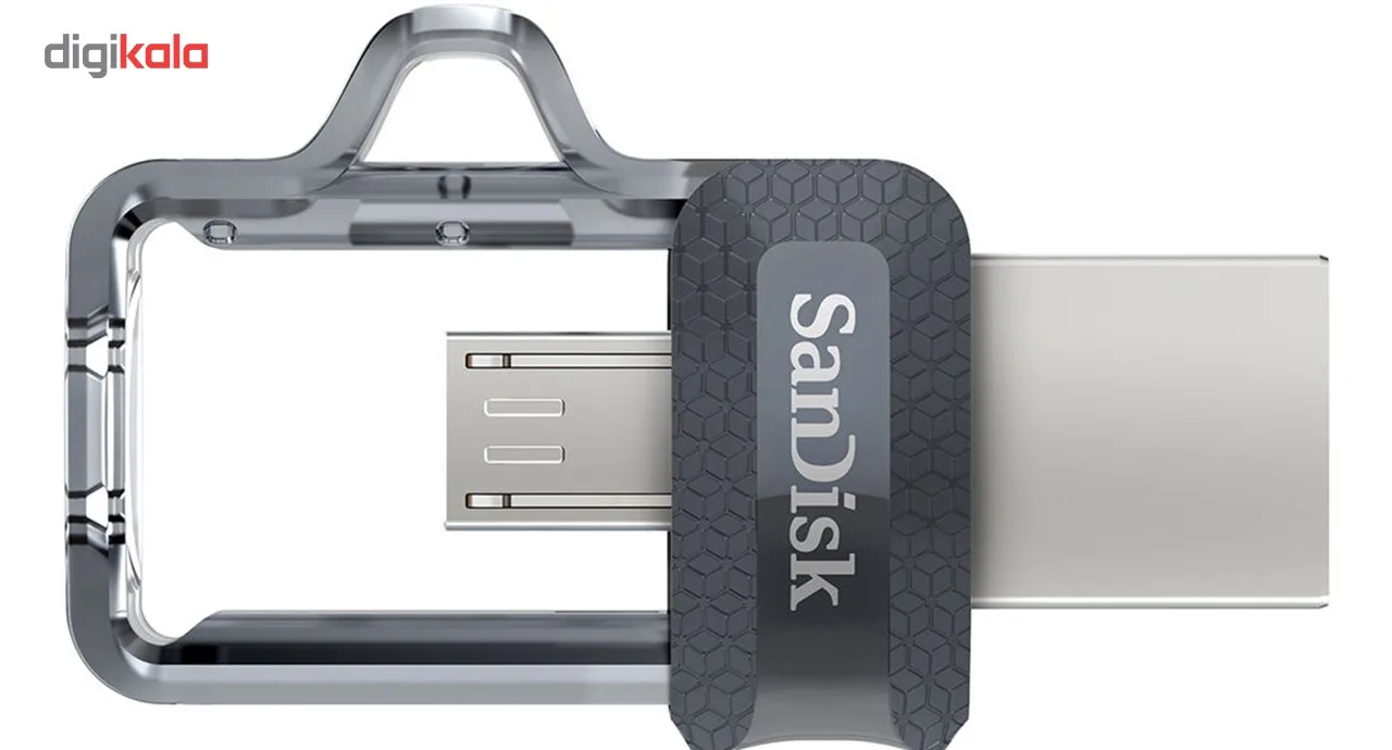 فلش‌مموری سن دیسک مدل Ultra Dual Drive M3.0 ظرفیت 256 گیگابایت با رابط USB3.0 و microUSB، سرعت خواندن تا 150 مگابایت بر ثانیه، طراحی کشویی و پشتیبانی از اپلیکیشن SanDisk Memory Zone