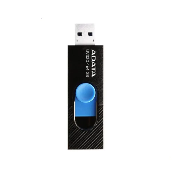 فلش مموری USB 3.2 ای‌دیتا مدل UV320 ظرفیت 64 گیگابایت با طراحی کشویی بدون درپوش و محل اتصال بند