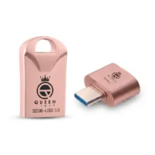 فلش مموری 32 گیگابایت کوئین تک مدل RACE USB3 C-PLUS با رابط USB 3.0، بدنه فلزی مقاوم در برابر آب، ضربه، شوک، لرزش و گرد و غبار به همراه مبدل OTG USB Type-C