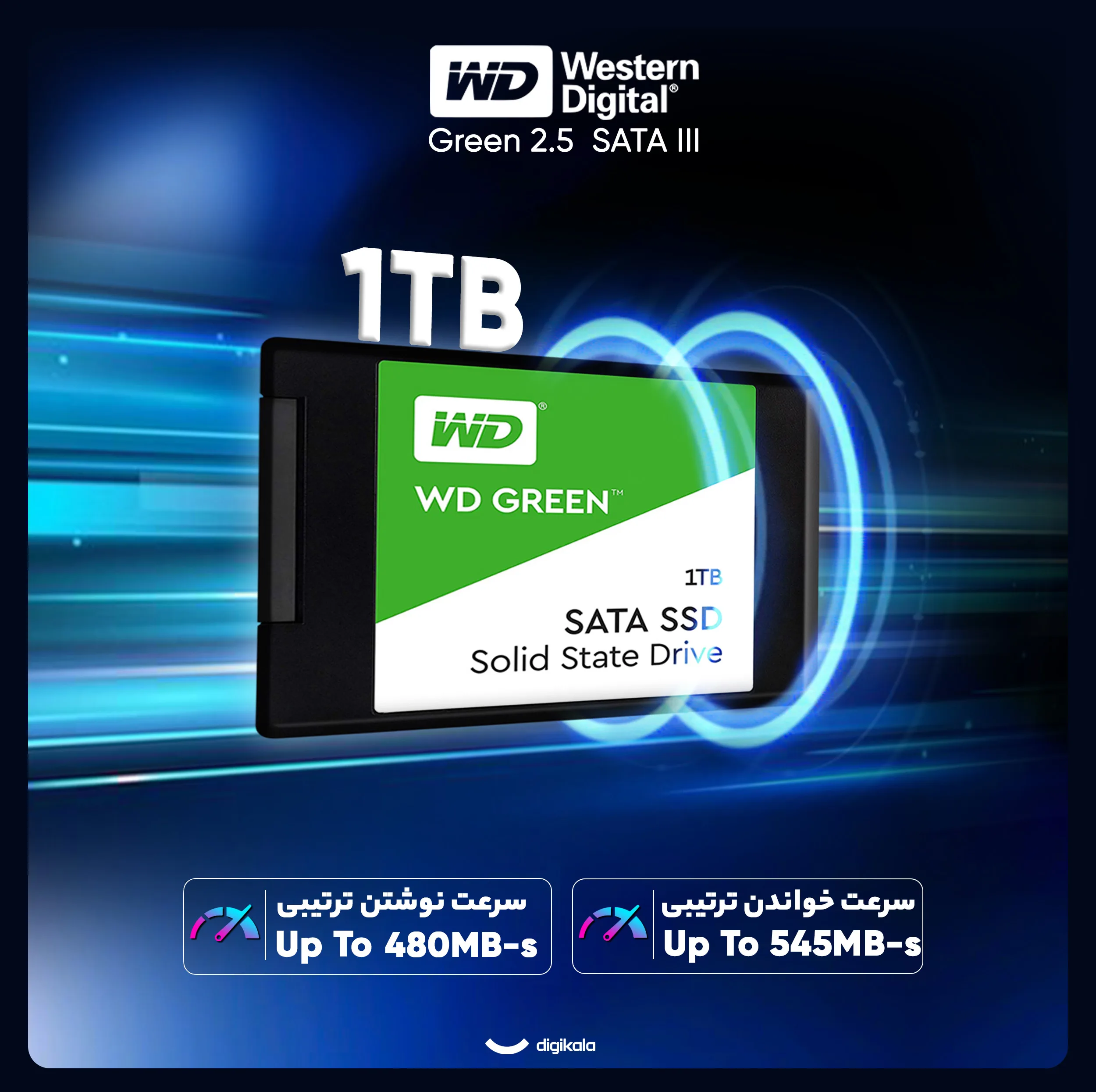 اس اس دی اینترنال SATA III وسترن دیجیتال مدل WD Green ظرفیت 1 ترابایت
