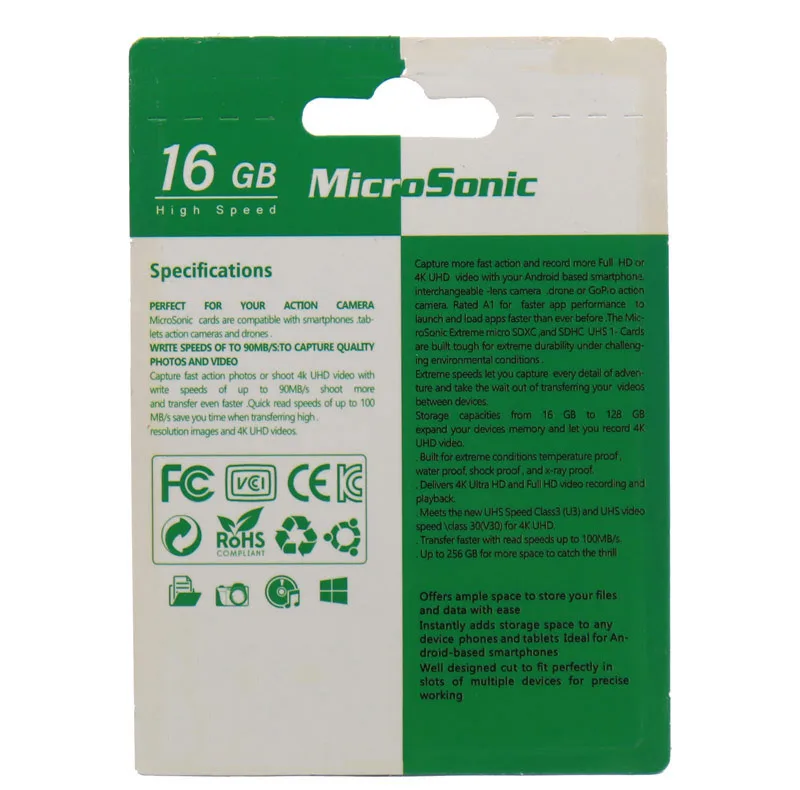 کارت حافظه microSDHC میکروسونیک مدل HC کلاس 10 استاندارد UHS-I U1 سرعت 90MBps ظرفیت 16 گیگابایت