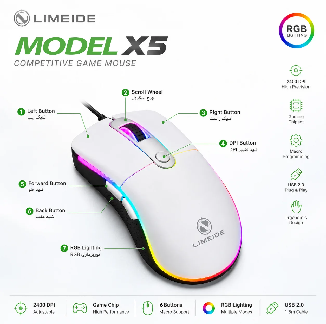 ماوس گیمینگ لایماید مدل X5