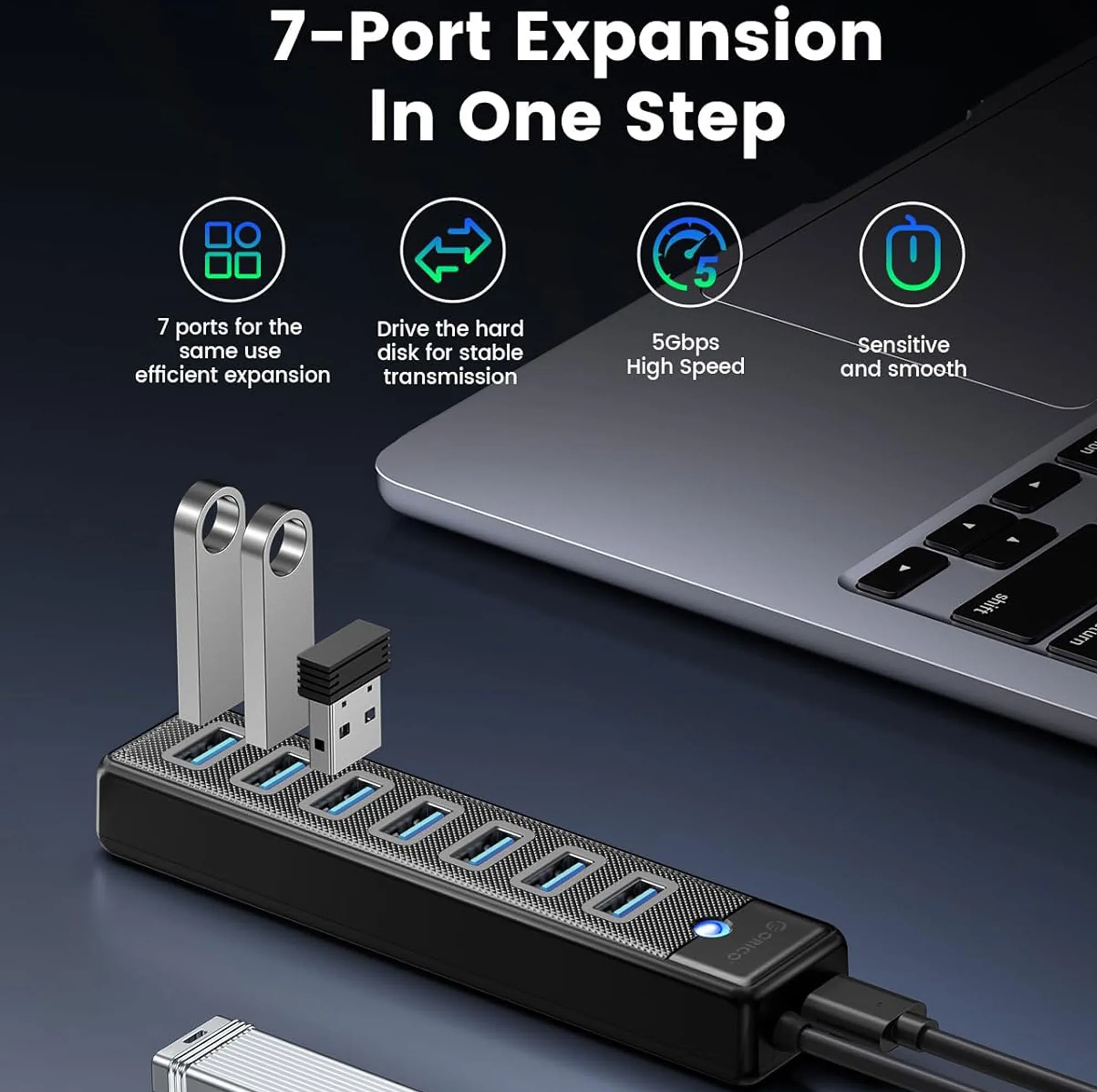 هاب 7 پورت USB-C اوریکو مدل PW7U-C3-015