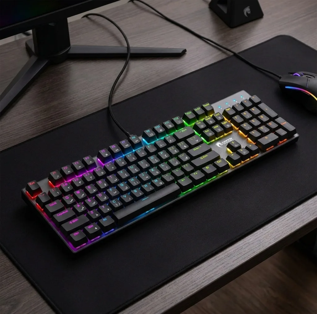 کیبورد گیمینگ گرین مدل GK802-RGB، مکانیکال سوییچ آبی، Full-Size، نورپردازی RGB