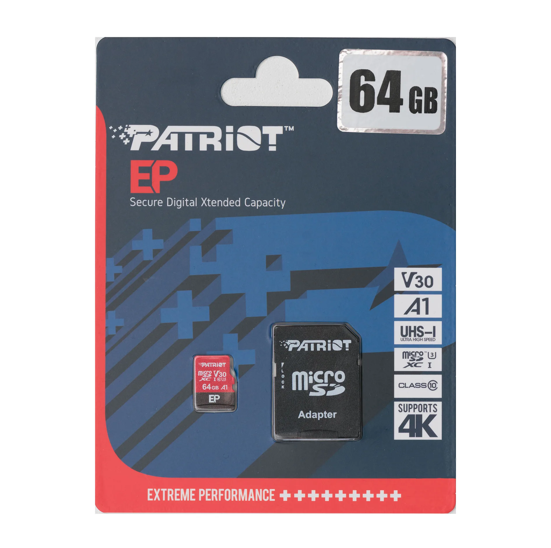 کارت حافظه microSDXC پتریوت مدل EP کلاس 10 استاندارد UHS-I U3-V30 سرعت 90MBpsظرفیت 64 گیگابایت به همراه آداپتورSD