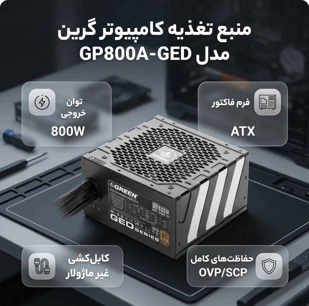 منبع تغذیه کامپیوتر گرین مدل GP800A-GED
