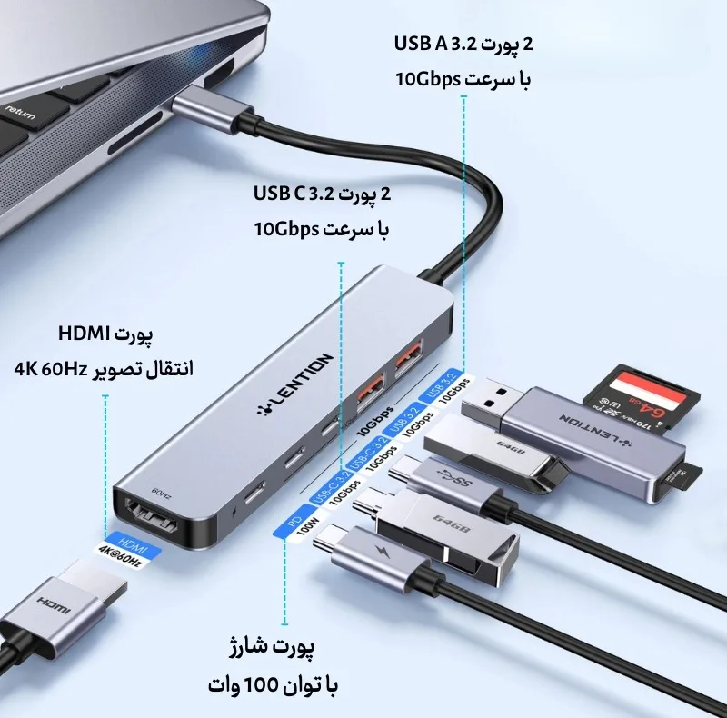 هاب 6 پورت USB-C لنشن مدل Ce37