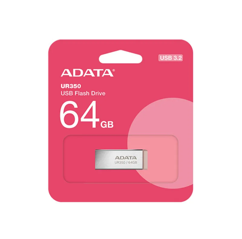 فلش مموری ای‌دیتا مدل UR350 ظرفیت 64 گیگابایت، رابط USB 3.2، سرعت خواندن 100 مگابایت بر ثانیه، مقاوم در برابر ضربه و سازگار با ویندوز و مک
