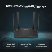 مودم روتر 4G خانگی نتربیت مدل NWR-M920v2 با پشتیبانی سیم‌کارت LTE/3G، استاندارد IEEE 802.11b/g/n، چهار آنتن 5 دسی‌بل، فایروال SPI و NAT، اتصال همزمان بیش از 10 کاربر