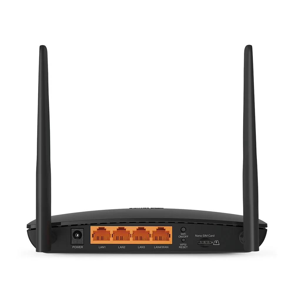 مودم روتر بی‌سیم 4G LTE تی‌پی‌لینک مدل TL-MR6400 با دو آنتن خارجی، شبکه Wi-Fi 2.4 گیگاهرتز، پشتیبانی از 32 کاربر، چهار پورت LAN 10/100 مگابیت و فایروال پیشرفته