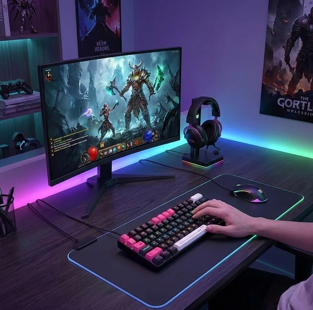 کیبورد گیمینگ اونیکوما مدل G55 RGB، مکانیکال سوییچ قهوهای، Tenkeyless، نورپردازی RGB