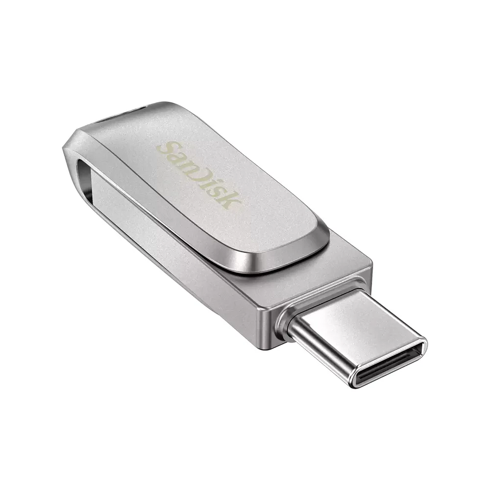 فلش مموری 64 گیگابایت سن دیسک مدل Ultra Dual Drive Luxe با 2 رابط USB Type-A و USB Type-C، استاندارد USB سهنقطهدو نسل 1، طراحی چرخشی و بدنه فلزی