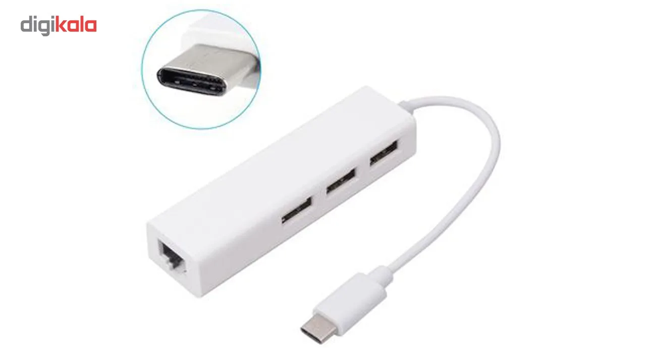 هاب USB-C به USB2.0/Ethernetسه پورت مدل YS-LAN26